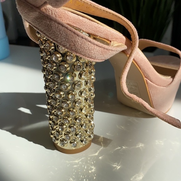 Jacobies Blush Pink Platform Sparkle Gold Heels 6​ - Picture 7 of 15